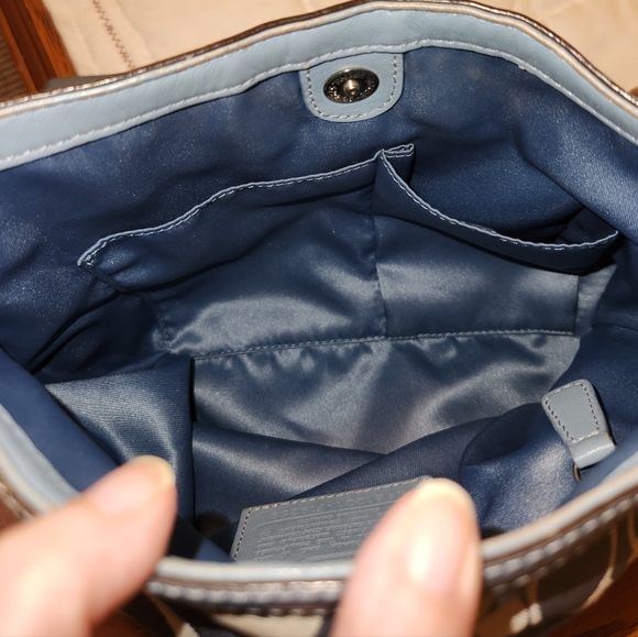 Coach Penelope Canvas Sateen Patent Leather Crossbody Purse, Blue/Gray - Picture 8 of 16